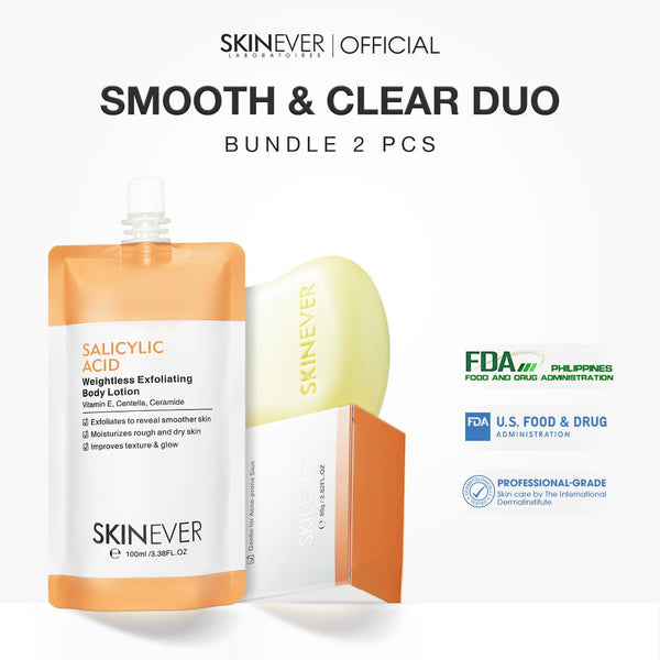 Salicylic Acid Refreshing Acne Soap & Salicylic Acid Exfoliating Body Lotion Cleanses - SKINEVER - 
