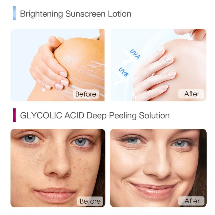 Water Light Body brightening Sunscreen Lotion & Glycolic Acid Exfoliating Essence - SKINEVER - 