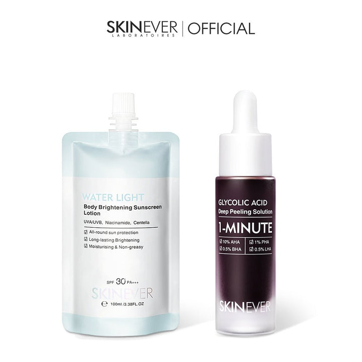 Water Light Body brightening Sunscreen Lotion & Glycolic Acid Exfoliating Essence - SKINEVER - 
